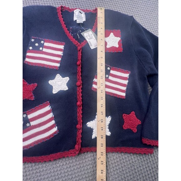 Vtg NOS  Christopher & Banks Embroidered Cardigan USA Sz L Grandmacore Patriotic - Picture 5 of 9